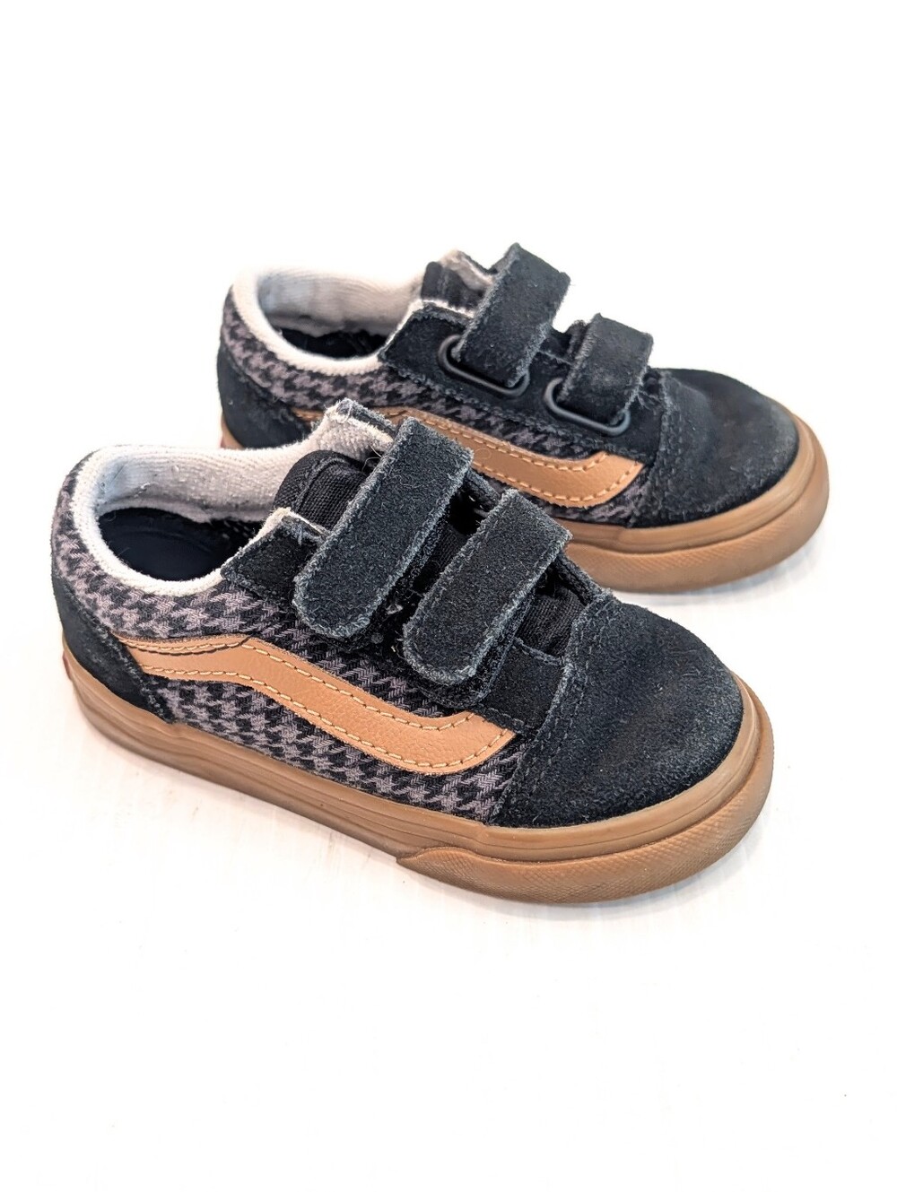 VANS Toddler Black and Brown Houndstooth Strap Sneakers Size 6
